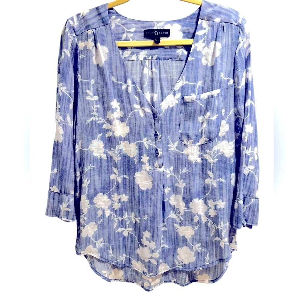 Fred David Blue And White Floral Blouse Fred David Blue And White Floral Blouse